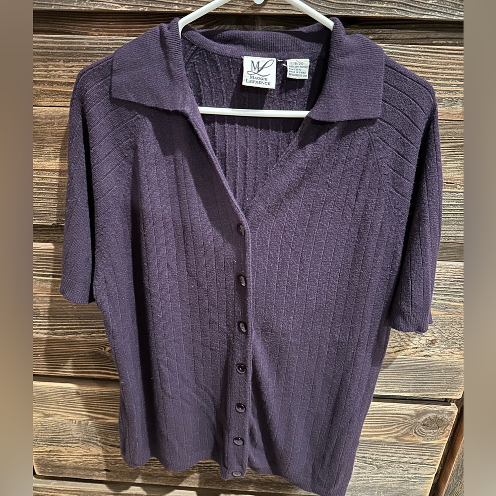 Maggie Lawrence 18/20 Purple Short-Sleeved V-Neck Sweater
